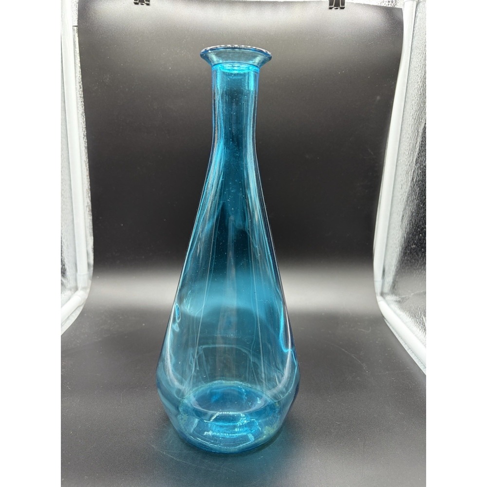 Vintage Blue Glass Genie Bottle Decanter With No Stopper